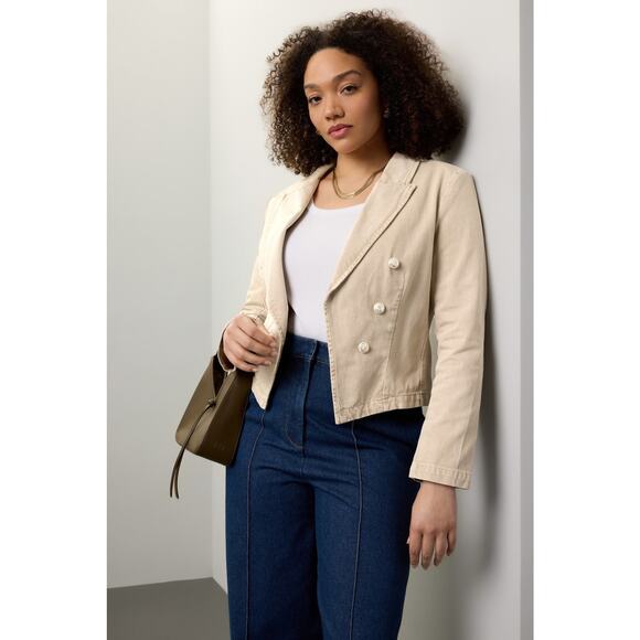 L’AGENCE Off-White 100% Cotton Structured Double-Breasted Wayne Jacket Blazer M - Picture 3 of 16